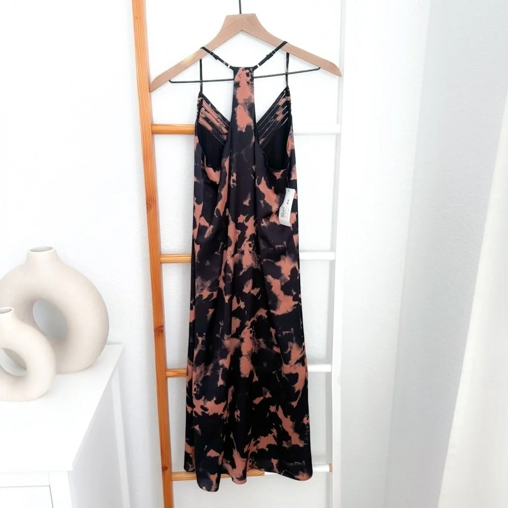 Evereve Peyton Jensen Willa Shift Midi Dress Tie Dye Black Coral NEW